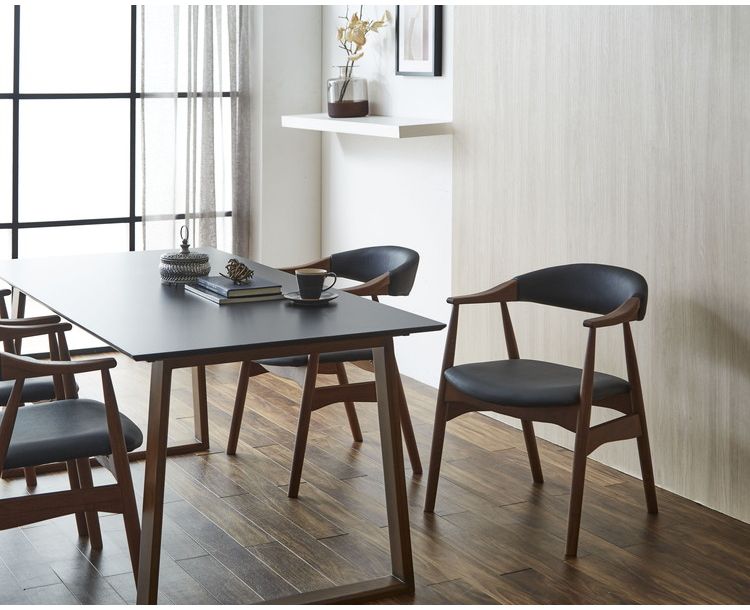 ダイニングテーブルセット 天然木 ダイニング5点セット 無垢集成材 ウォールナット 肘付き ヒジツキ 肘 4人掛け 160×80 スクエア脚 肘付 おしゃれ テーブル チェア 4脚(代引不可)