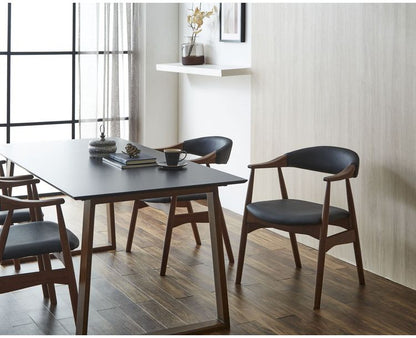 ダイニングテーブルセット 天然木 ダイニング5点セット 無垢集成材 ウォールナット 肘付き ヒジツキ 肘 4人掛け 160×80 スクエア脚 肘付 おしゃれ テーブル チェア 4脚(代引不可)