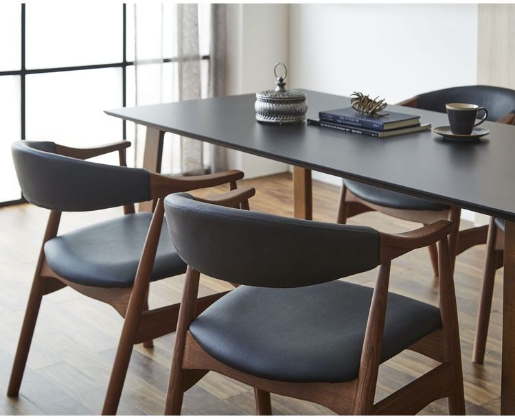 ダイニングテーブルセット 天然木 ダイニング5点セット 無垢集成材 ウォールナット 肘付き ヒジツキ 肘 4人掛け 160×80 スクエア脚 肘付 おしゃれ テーブル チェア 4脚(代引不可)