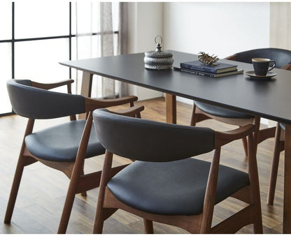 ダイニングテーブルセット 天然木 ダイニング5点セット 無垢集成材 ウォールナット 肘付き ヒジツキ 肘 4人掛け 160×80 スクエア脚 肘付 おしゃれ テーブル チェア 4脚(代引不可)