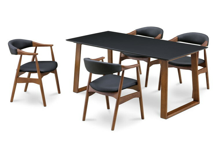 ダイニングテーブルセット 天然木 ダイニング5点セット 無垢集成材 ウォールナット 肘付き ヒジツキ 肘 4人掛け 160×80 スクエア脚 肘付 おしゃれ テーブル チェア 4脚(代引不可)