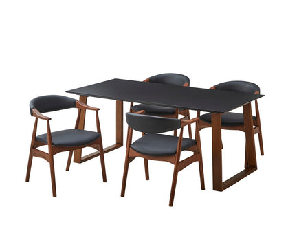 ダイニングテーブルセット 天然木 ダイニング5点セット 無垢集成材 ウォールナット 肘付き ヒジツキ 肘 4人掛け 160×80 スクエア脚 肘付 おしゃれ テーブル チェア 4脚(代引不可)