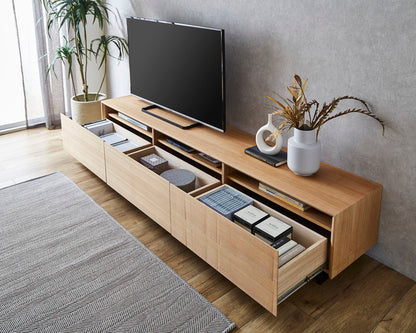 テレビ台 幅220cm スチール脚付き テレビボード 天然木 完成品 収納付き ローボード おしゃれ 北欧 モダン リビング 収納棚 フルオープンスライドレール TV台 TVボード シンプル 一人暮らし(代引不可)