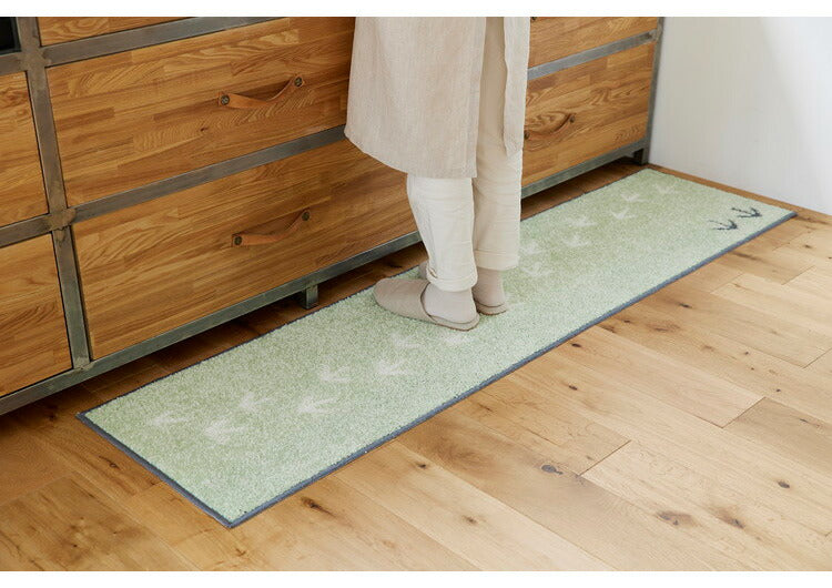 日本製 キッチンマット 45×180cm ウォッシャブル ドライクリーニング メディカルストップ 耐熱 F☆☆☆☆ おしゃれ 北欧 デザインライフ TEKUTEKU KIWI テクテクキーウィマット(代引不可)