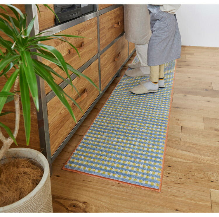 日本製 キッチンマット 45×240cm ウォッシャブル ドライクリーニング メディカルストップ 耐熱 F☆☆☆☆ おしゃれ 北欧 かわいい デザインライフ RETRO CHECK レトロチェックマット(代引不可)