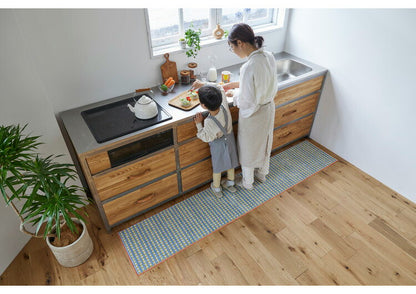 日本製 キッチンマット 45×240cm ウォッシャブル ドライクリーニング メディカルストップ 耐熱 F☆☆☆☆ おしゃれ 北欧 かわいい デザインライフ RETRO CHECK レトロチェックマット(代引不可)