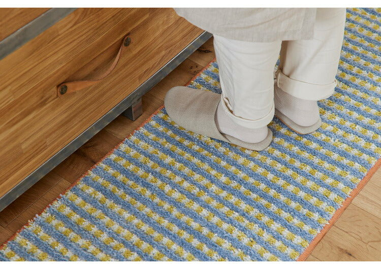 日本製 キッチンマット 45×240cm ウォッシャブル ドライクリーニング メディカルストップ 耐熱 F☆☆☆☆ おしゃれ 北欧 かわいい デザインライフ RETRO CHECK レトロチェックマット(代引不可)