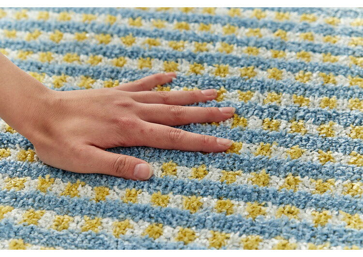 ラグ 130×185cm 楕円 ウォッシャブル 日本製 ドライクリーニング メディカルストップ 耐熱 F☆☆☆☆ おしゃれ 北欧 かわいい 丸形 リビング DESIGN LIFE RETORO CHECK RUG レトロチェックラグ(代引不可)