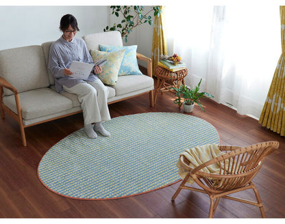 ラグ 130×185cm 楕円 ウォッシャブル 日本製 ドライクリーニング メディカルストップ 耐熱 F☆☆☆☆ おしゃれ 北欧 かわいい 丸形 リビング DESIGN LIFE RETORO CHECK RUG レトロチェックラグ(代引不可)