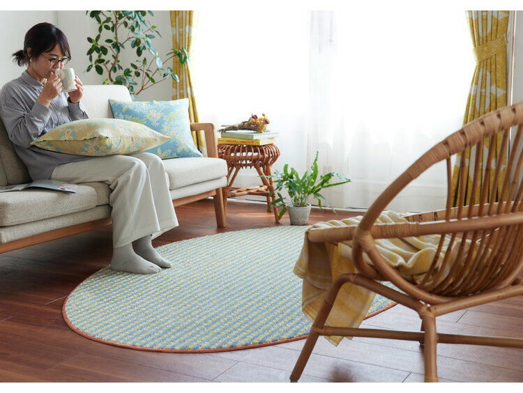 ラグ 130×185cm 楕円 ウォッシャブル 日本製 ドライクリーニング メディカルストップ 耐熱 F☆☆☆☆ おしゃれ 北欧 かわいい 丸形 リビング DESIGN LIFE RETORO CHECK RUG レトロチェックラグ(代引不可)