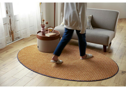 ラグ 130×185cm 楕円 ウォッシャブル 日本製 ドライクリーニング メディカルストップ 耐熱 F☆☆☆☆ おしゃれ 北欧 かわいい 丸形 リビング DESIGN LIFE RETORO CHECK RUG レトロチェックラグ(代引不可)