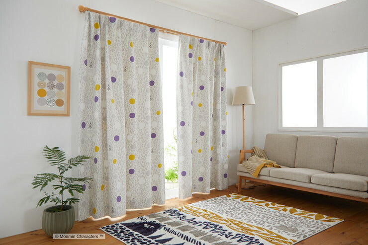 カーテン 日本製 ムーミン MOOMIN COLOR CIRCLE カラーサークル 2級遮光 ウォッシャブル 形状記憶加工 グレー ブルー 1枚入(代引不可)