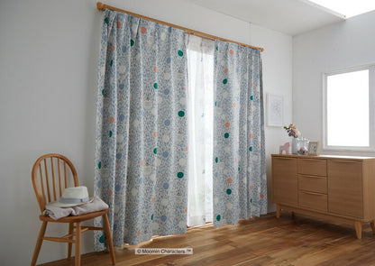 カーテン 日本製 ムーミン MOOMIN COLOR CIRCLE カラーサークル 2級遮光 ウォッシャブル 形状記憶加工 グレー ブルー 1枚入(代引不可)