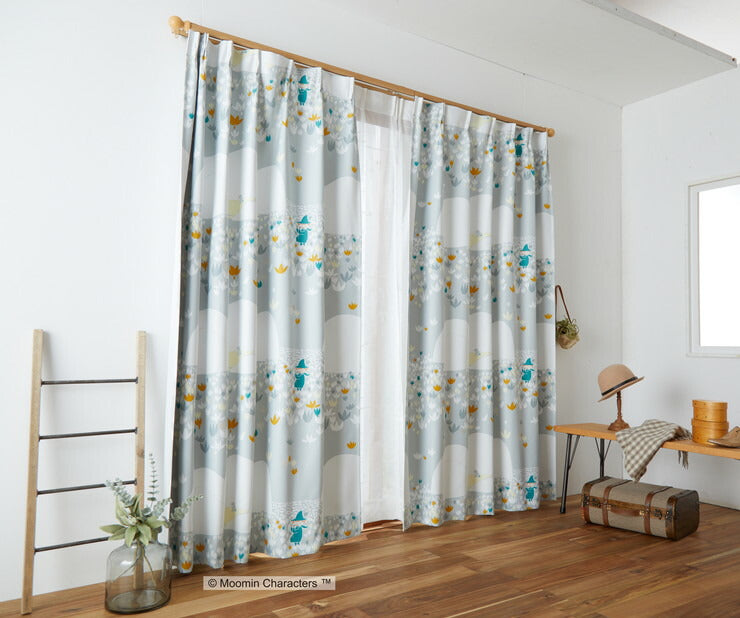 カーテン 日本製 ムーミン MOOMIN SOFT MELODY ソフトメロディー 2級遮光 ウォッシャブル 形状記憶加工 ベージュ ブルー 1枚入(代引不可)