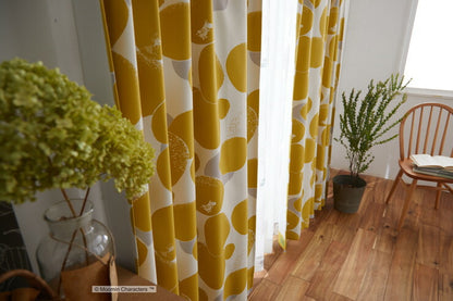 カーテン 日本製 ムーミン MOOMIN ROCK PATTERN ロックパターン 2級遮光 ウォッシャブル ダークグレー イエロー 1枚入(代引不可)