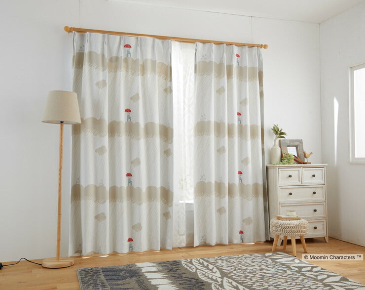 カーテン 日本製 ムーミン MOOMIN RAIN DROPS レインドロップス 2級遮光 ウォッシャブル ブラック ブルー ベージュ 1枚入(代引不可)