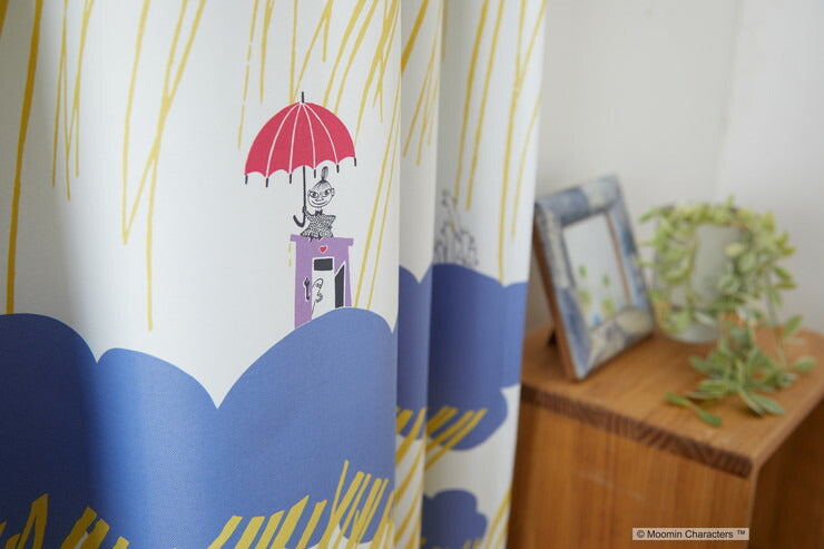 カーテン 日本製 ムーミン MOOMIN RAIN DROPS レインドロップス 2級遮光 ウォッシャブル ブラック ブルー ベージュ 1枚入(代引不可)