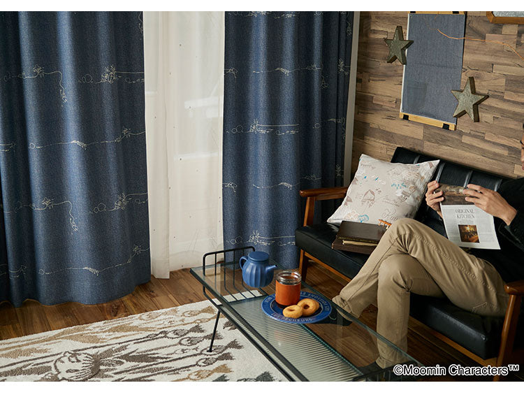 1級遮光カーテン 日本製 ムーミン MOOMIN DENIM BORDER デニムボーダー 1枚入 ウォッシャブル 洗える 形状記憶加工 北欧 おしゃれ(代引不可)