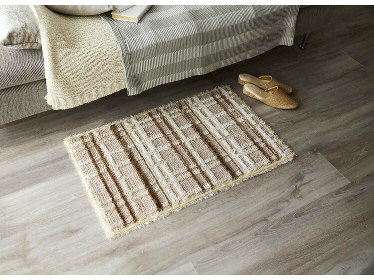 日本製 ラグ マット 50×80cm 防ダニ 滑り止め ミロワール フルール タフトラグ アイボリー グレー 国産 スミノエ Suminoe 北欧 モダン シンプル おしゃれ(代引不可)