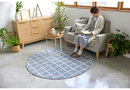 日本製 ラグ 円形 直径150cm 丸 滑り止め オセロ チェック柄 カラーライン タフトラグ ブルー オレンジ ホワイト 国産 スミノエ Suminoe 北欧 モダン シンプル おしゃれ(代引不可)