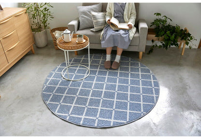 日本製 ラグ 円形 直径150cm 丸 滑り止め オセロ チェック柄 カラーライン タフトラグ ブルー オレンジ ホワイト 国産 スミノエ Suminoe 北欧 モダン シンプル おしゃれ(代引不可)