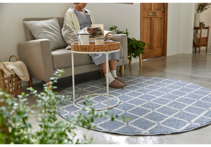 日本製 ラグ 円形 直径150cm 丸 滑り止め オセロ チェック柄 カラーライン タフトラグ ブルー オレンジ ホワイト 国産 スミノエ Suminoe 北欧 モダン シンプル おしゃれ(代引不可)