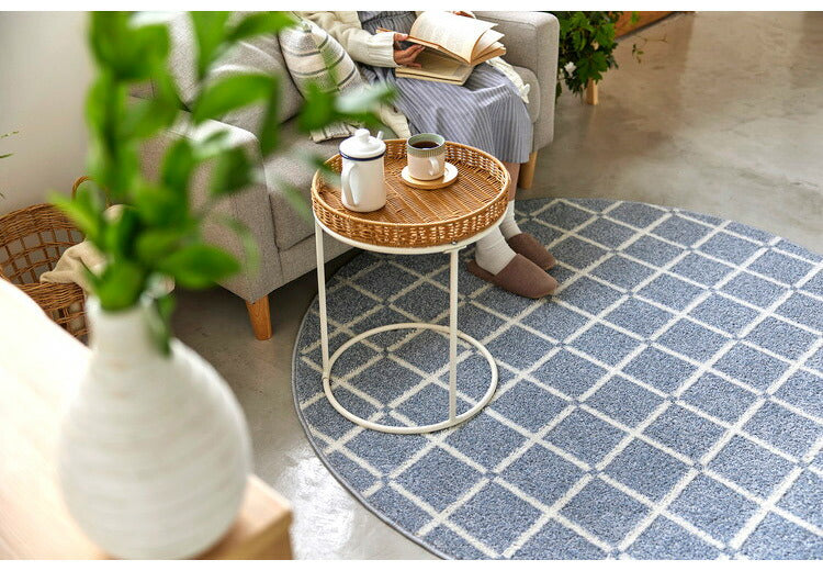 日本製 ラグ 円形 直径150cm 丸 滑り止め オセロ チェック柄 カラーライン タフトラグ ブルー オレンジ ホワイト 国産 スミノエ Suminoe 北欧 モダン シンプル おしゃれ(代引不可)