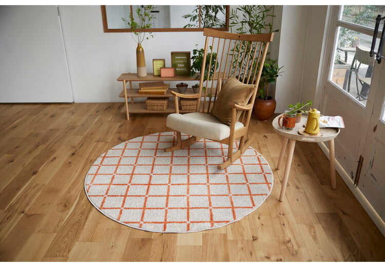 日本製 ラグ 円形 直径150cm 丸 滑り止め オセロ チェック柄 カラーライン タフトラグ ブルー オレンジ ホワイト 国産 スミノエ Suminoe 北欧 モダン シンプル おしゃれ(代引不可)