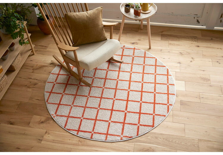 日本製 ラグ 円形 直径150cm 丸 滑り止め オセロ チェック柄 カラーライン タフトラグ ブルー オレンジ ホワイト 国産 スミノエ Suminoe 北欧 モダン シンプル おしゃれ(代引不可)