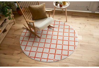 日本製 ラグ 円形 直径150cm 丸 滑り止め オセロ チェック柄 カラーライン タフトラグ ブルー オレンジ ホワイト 国産 スミノエ Suminoe 北欧 モダン シンプル おしゃれ(代引不可)