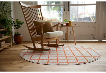 日本製 ラグ 円形 直径150cm 丸 滑り止め オセロ チェック柄 カラーライン タフトラグ ブルー オレンジ ホワイト 国産 スミノエ Suminoe 北欧 モダン シンプル おしゃれ(代引不可)