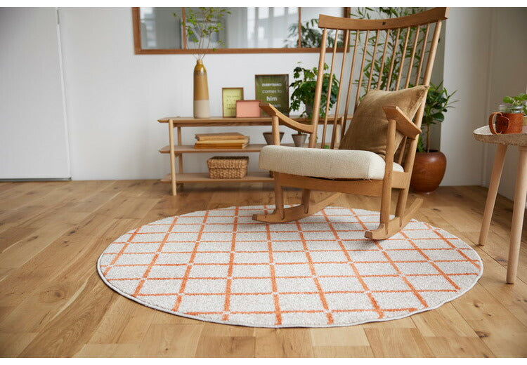 日本製 ラグ 円形 直径150cm 丸 滑り止め オセロ チェック柄 カラーライン タフトラグ ブルー オレンジ ホワイト 国産 スミノエ Suminoe 北欧 モダン シンプル おしゃれ(代引不可)