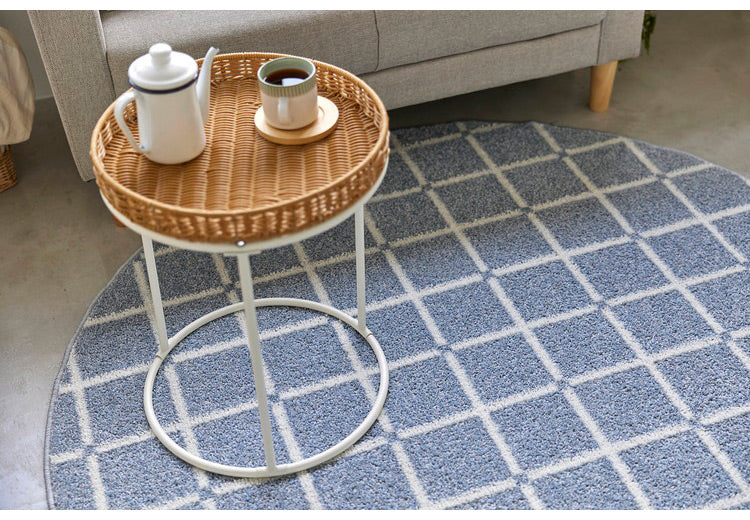 日本製 ラグ 円形 直径150cm 丸 滑り止め オセロ チェック柄 カラーライン タフトラグ ブルー オレンジ ホワイト 国産 スミノエ Suminoe 北欧 モダン シンプル おしゃれ(代引不可)