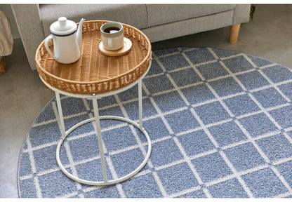 日本製 ラグ 円形 直径150cm 丸 滑り止め オセロ チェック柄 カラーライン タフトラグ ブルー オレンジ ホワイト 国産 スミノエ Suminoe 北欧 モダン シンプル おしゃれ(代引不可)