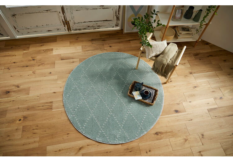 日本製 ラグ 円形 直径150cm 丸 滑り止め ポント モロッカン模様 アクセント カラーライン タフトラグ ベージュ グリーン ブルーグレー 国産 スミノエ Suminoe 北欧(代引不可)