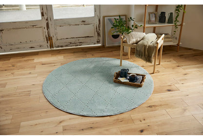 日本製 ラグ 円形 直径150cm 丸 滑り止め ポント モロッカン模様 アクセント カラーライン タフトラグ ベージュ グリーン ブルーグレー 国産 スミノエ Suminoe 北欧(代引不可)