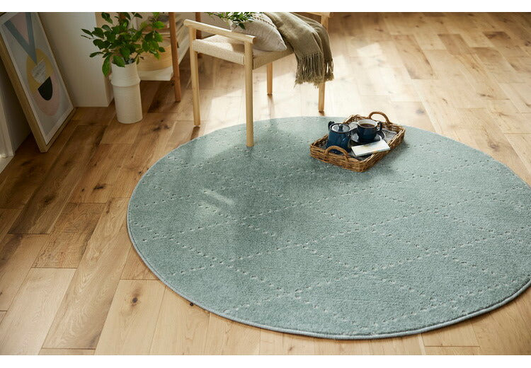 日本製 ラグ 円形 直径150cm 丸 滑り止め ポント モロッカン模様 アクセント カラーライン タフトラグ ベージュ グリーン ブルーグレー 国産 スミノエ Suminoe 北欧(代引不可)