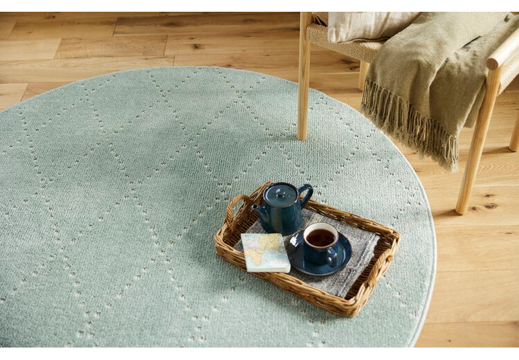 日本製 ラグ 円形 直径150cm 丸 滑り止め ポント モロッカン模様 アクセント カラーライン タフトラグ ベージュ グリーン ブルーグレー 国産 スミノエ Suminoe 北欧(代引不可)
