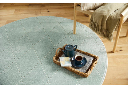 日本製 ラグ 円形 直径150cm 丸 滑り止め ポント モロッカン模様 アクセント カラーライン タフトラグ ベージュ グリーン ブルーグレー 国産 スミノエ Suminoe 北欧(代引不可)