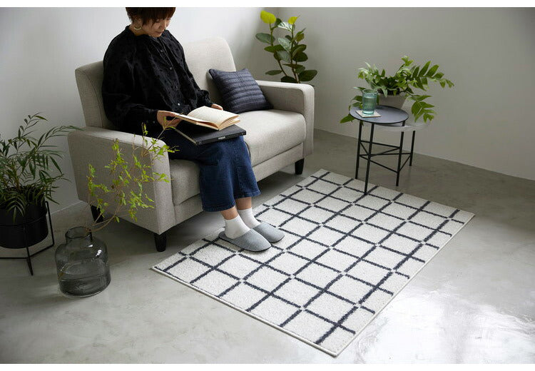 日本製 ラグ 130×185cm 滑り止め オセロ チェック柄 カラーライン タフトラグ ブルー オレンジ ホワイト 国産 スミノエ Suminoe 北欧 モダン シンプル おしゃれ(代引不可)