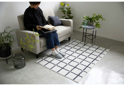 日本製 ラグ 130×185cm 滑り止め オセロ チェック柄 カラーライン タフトラグ ブルー オレンジ ホワイト 国産 スミノエ Suminoe 北欧 モダン シンプル おしゃれ(代引不可)