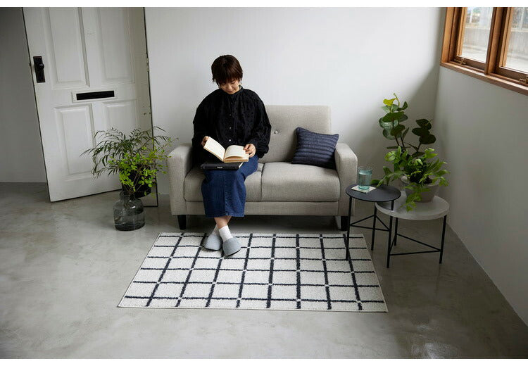 日本製 ラグ 130×185cm 滑り止め オセロ チェック柄 カラーライン タフトラグ ブルー オレンジ ホワイト 国産 スミノエ Suminoe 北欧 モダン シンプル おしゃれ(代引不可)