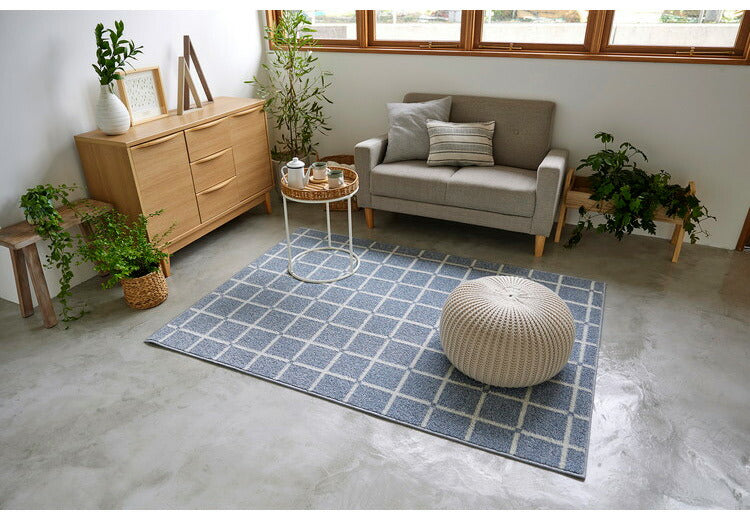 日本製 ラグ 130×185cm 滑り止め オセロ チェック柄 カラーライン タフトラグ ブルー オレンジ ホワイト 国産 スミノエ Suminoe 北欧 モダン シンプル おしゃれ(代引不可)