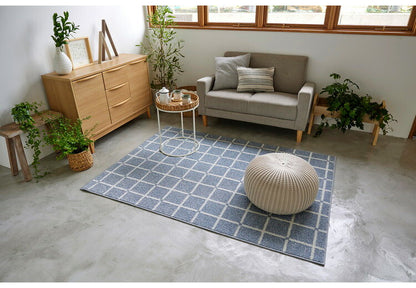 日本製 ラグ 130×185cm 滑り止め オセロ チェック柄 カラーライン タフトラグ ブルー オレンジ ホワイト 国産 スミノエ Suminoe 北欧 モダン シンプル おしゃれ(代引不可)