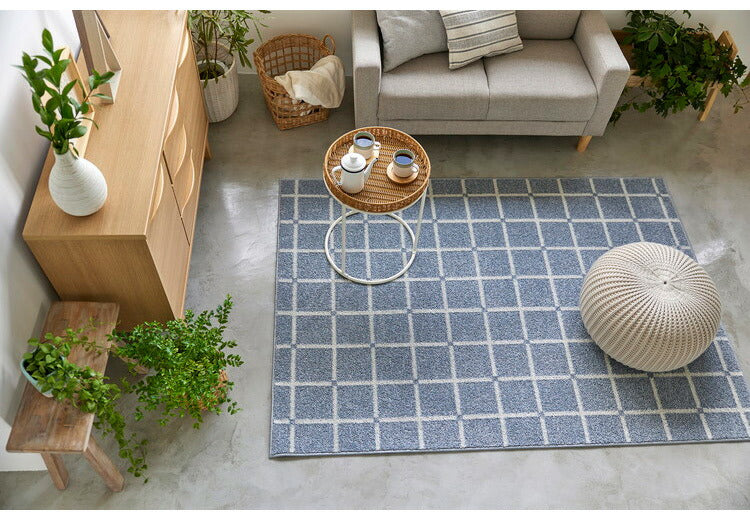 日本製 ラグ 130×185cm 滑り止め オセロ チェック柄 カラーライン タフトラグ ブルー オレンジ ホワイト 国産 スミノエ Suminoe 北欧 モダン シンプル おしゃれ(代引不可)