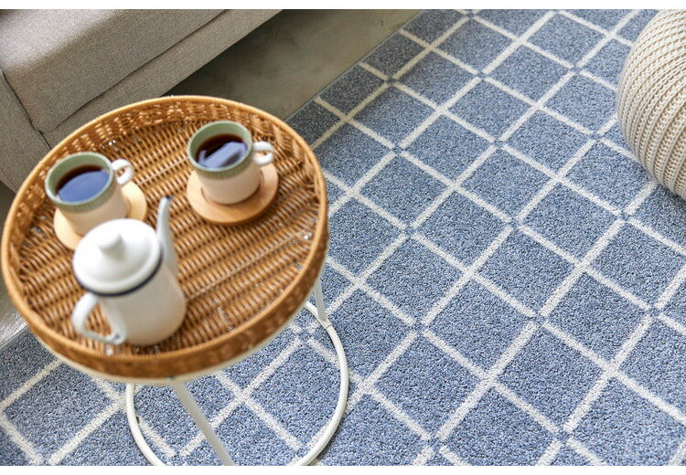 日本製 ラグ 130×185cm 滑り止め オセロ チェック柄 カラーライン タフトラグ ブルー オレンジ ホワイト 国産 スミノエ Suminoe 北欧 モダン シンプル おしゃれ(代引不可)