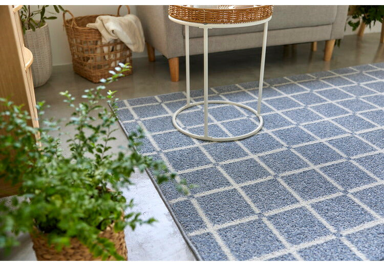 日本製 ラグ 130×185cm 滑り止め オセロ チェック柄 カラーライン タフトラグ ブルー オレンジ ホワイト 国産 スミノエ Suminoe 北欧 モダン シンプル おしゃれ(代引不可)