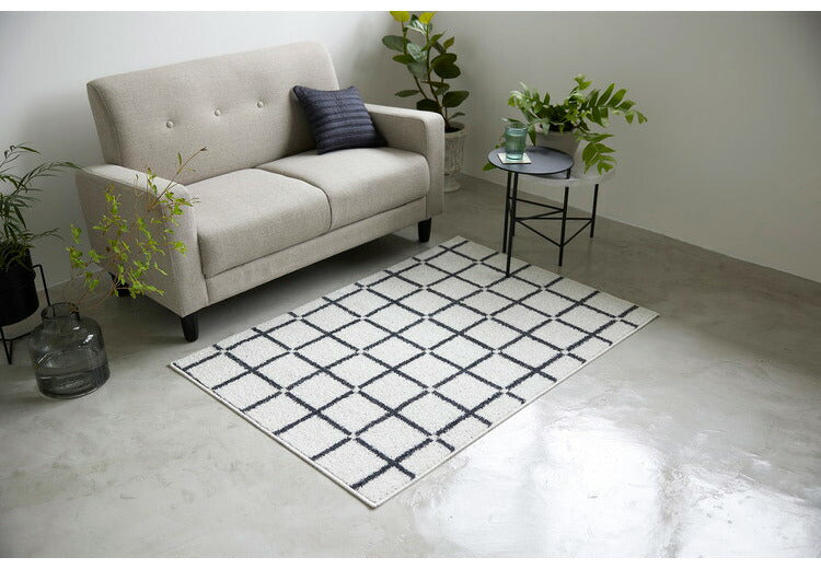 日本製 ラグ 130×185cm 滑り止め オセロ チェック柄 カラーライン タフトラグ ブルー オレンジ ホワイト 国産 スミノエ Suminoe 北欧 モダン シンプル おしゃれ(代引不可)