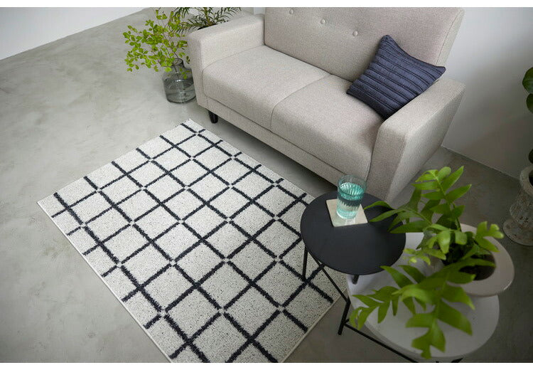 日本製 ラグ 130×185cm 滑り止め オセロ チェック柄 カラーライン タフトラグ ブルー オレンジ ホワイト 国産 スミノエ Suminoe 北欧 モダン シンプル おしゃれ(代引不可)