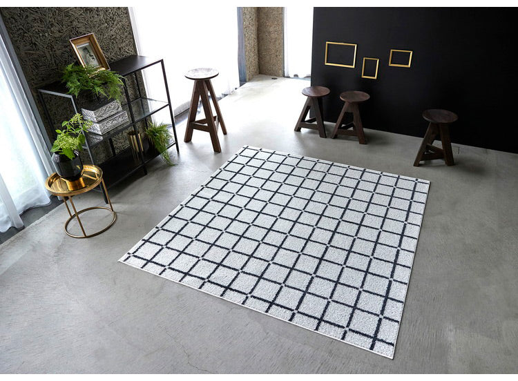 日本製 ラグ 185×185cm 滑り止め オセロ チェック柄 カラーライン タフトラグ ブルー オレンジ ホワイト 国産 スミノエ Suminoe 北欧 モダン シンプル おしゃれ(代引不可)